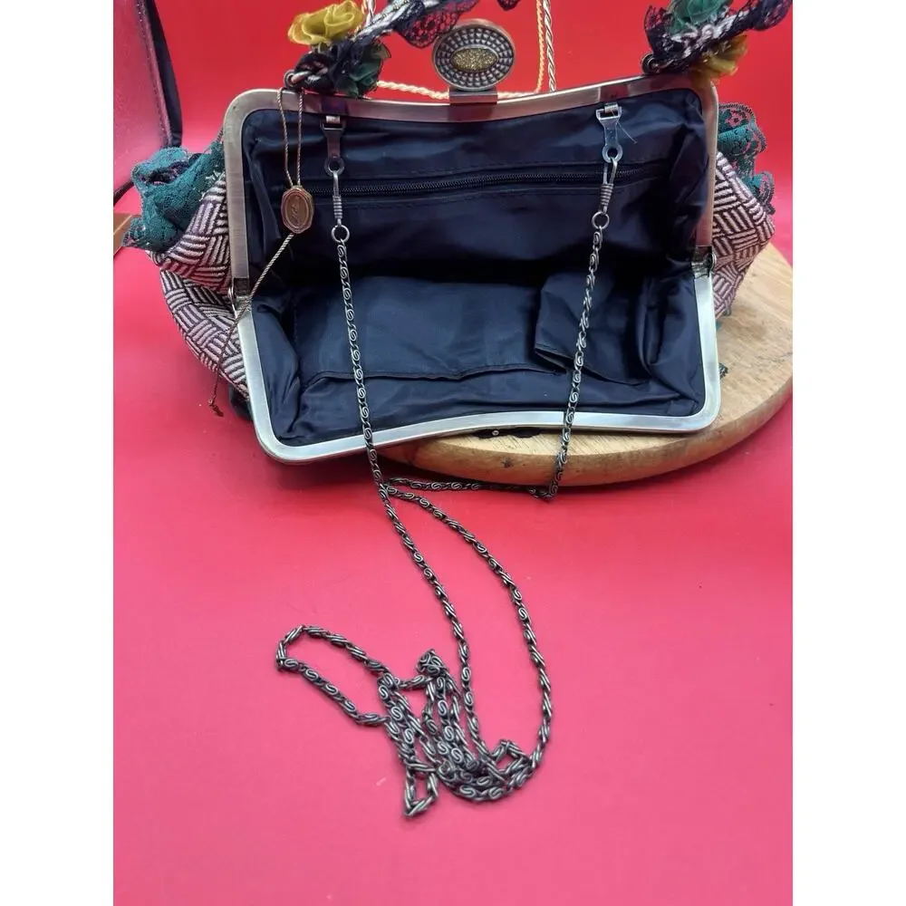 Malina Evening Victorian Bag Steam Punk Convertible Chain Lace Tapestry Purse